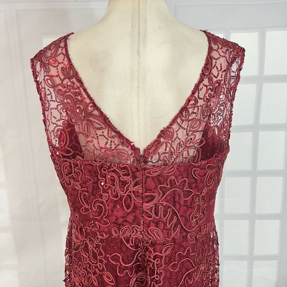 Slny sleeveless maroon red embroidered sequined lace gown size 16 - Picture 9 of 11
